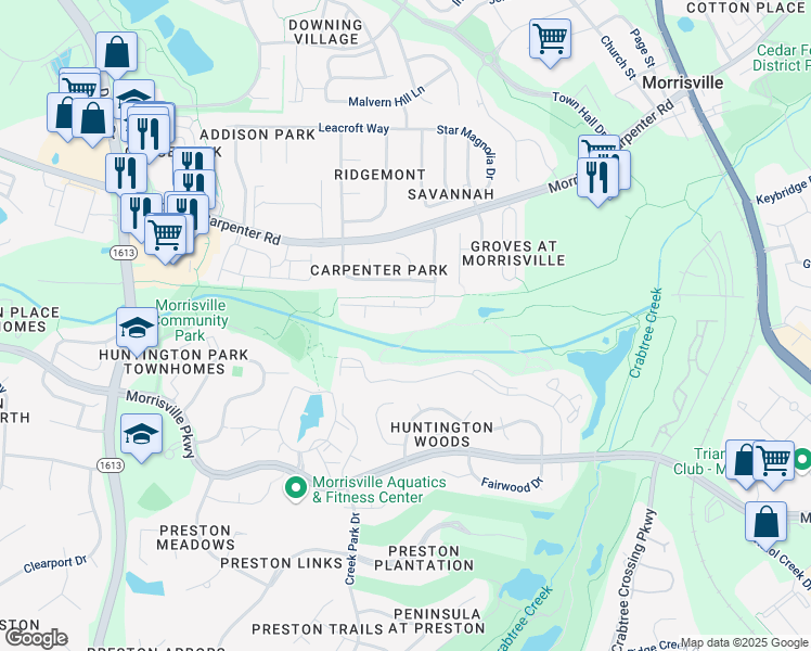 map of restaurants, bars, coffee shops, grocery stores, and more near 2300 Kudrow Lane in Morrisville