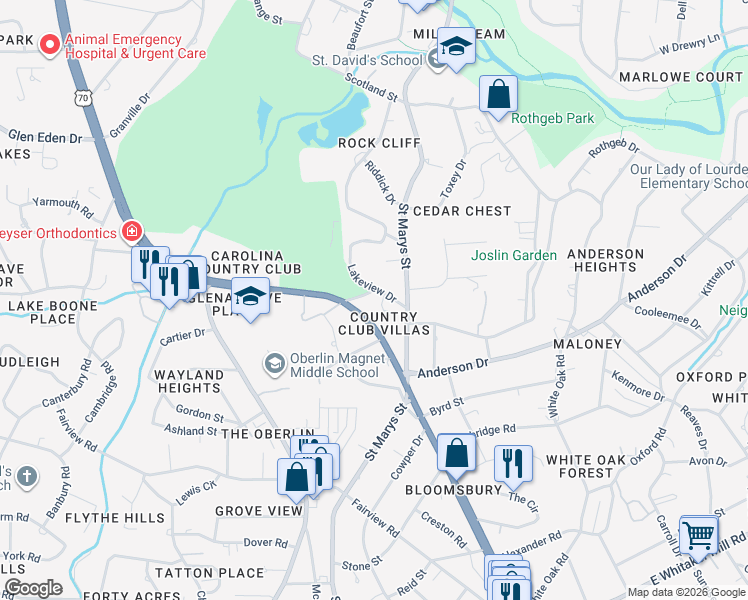 map of restaurants, bars, coffee shops, grocery stores, and more near 2425 Argyle Drive in Raleigh