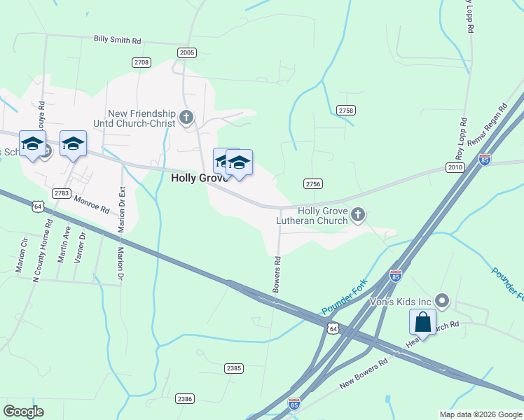 map of restaurants, bars, coffee shops, grocery stores, and more near 188 Bowers Road in Lexington