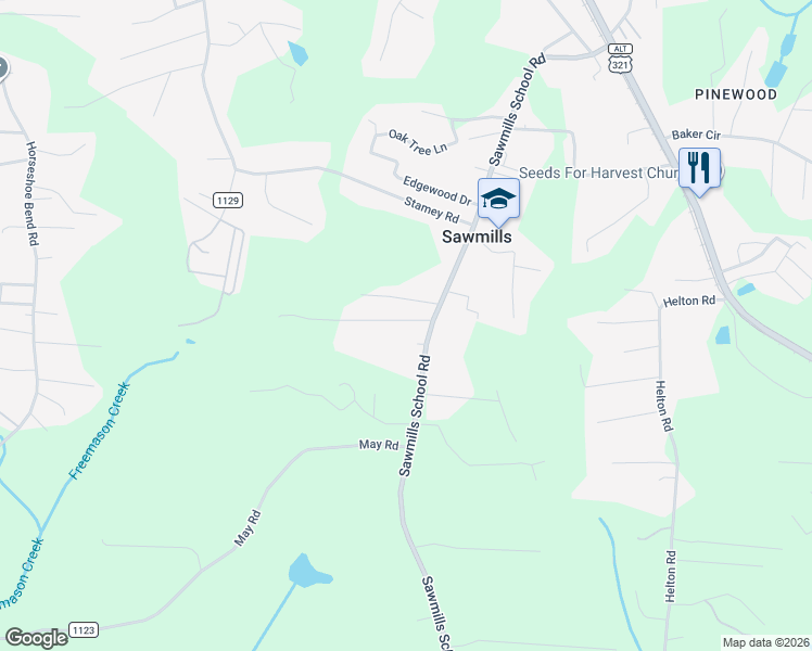 map of restaurants, bars, coffee shops, grocery stores, and more near 2161 White Pine M H P Road in Granite Falls