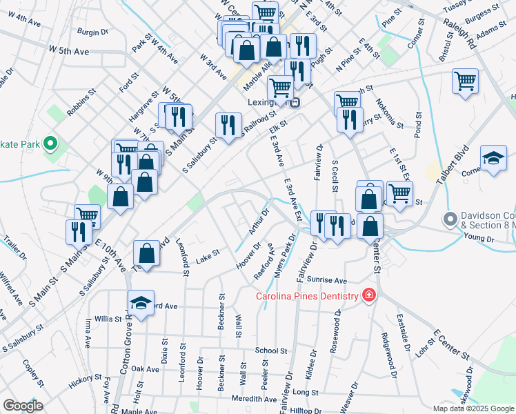 map of restaurants, bars, coffee shops, grocery stores, and more near Washington Avenue in Lexington