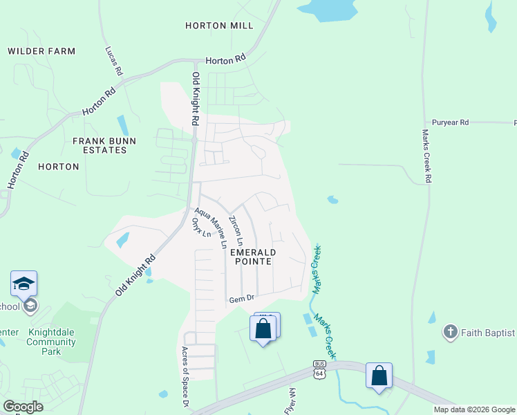 map of restaurants, bars, coffee shops, grocery stores, and more near 211 Citrine Court in Knightdale