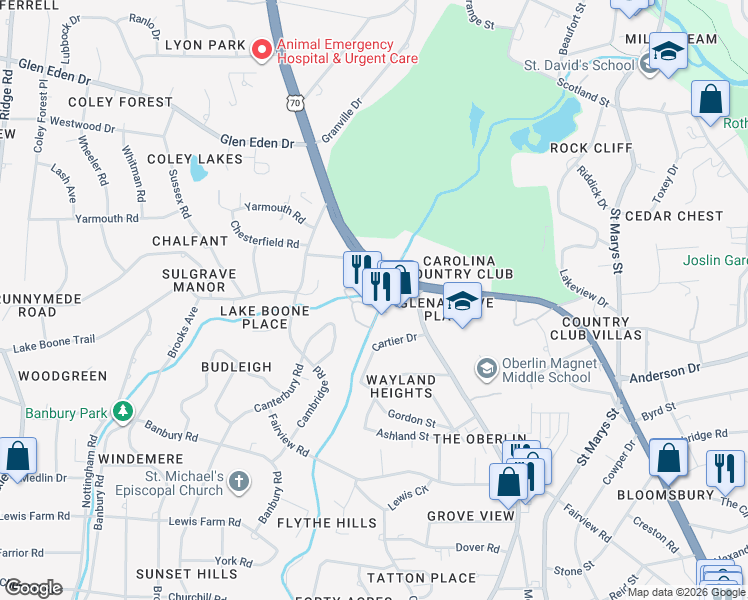 map of restaurants, bars, coffee shops, grocery stores, and more near 2813 Market Bridge Lane in Raleigh