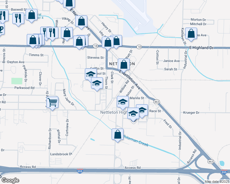 map of restaurants, bars, coffee shops, grocery stores, and more near 2310 Clark Street in Jonesboro
