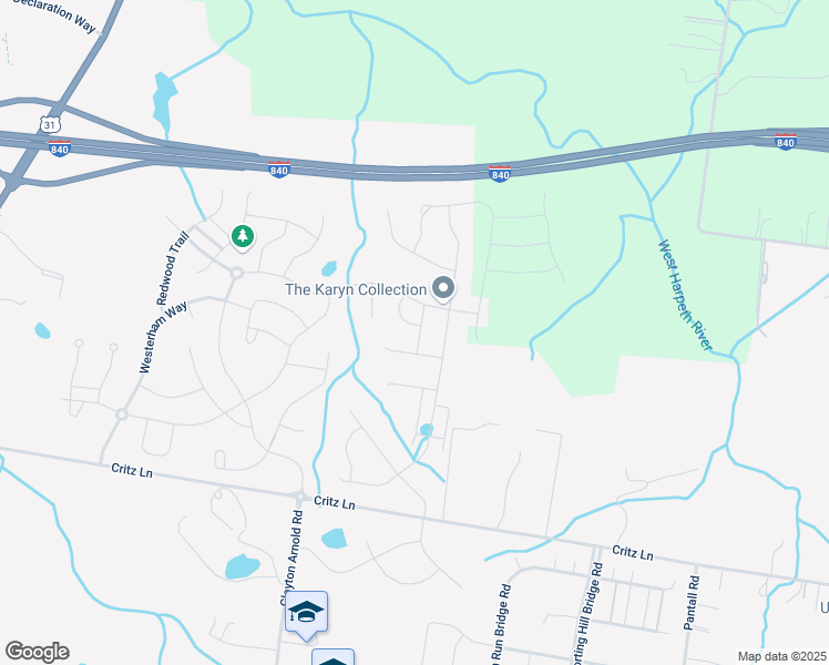 map of restaurants, bars, coffee shops, grocery stores, and more near 2624 Bramblewood Lane in Thompson's Station
