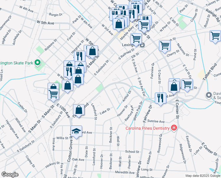 map of restaurants, bars, coffee shops, grocery stores, and more near 104 Booker Avenue in Lexington