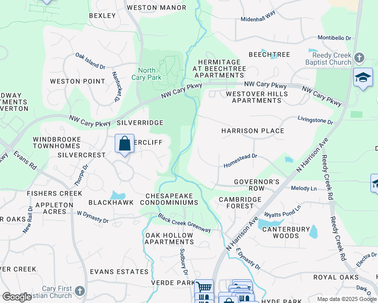 map of restaurants, bars, coffee shops, grocery stores, and more near 311 Homestead Drive in Cary