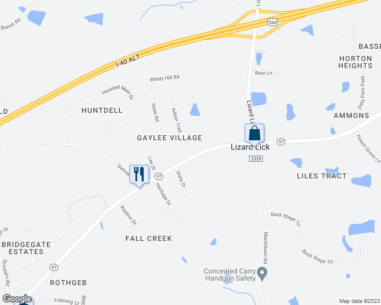 map of restaurants, bars, coffee shops, grocery stores, and more near 2720 North Carolina 97 in Wendell