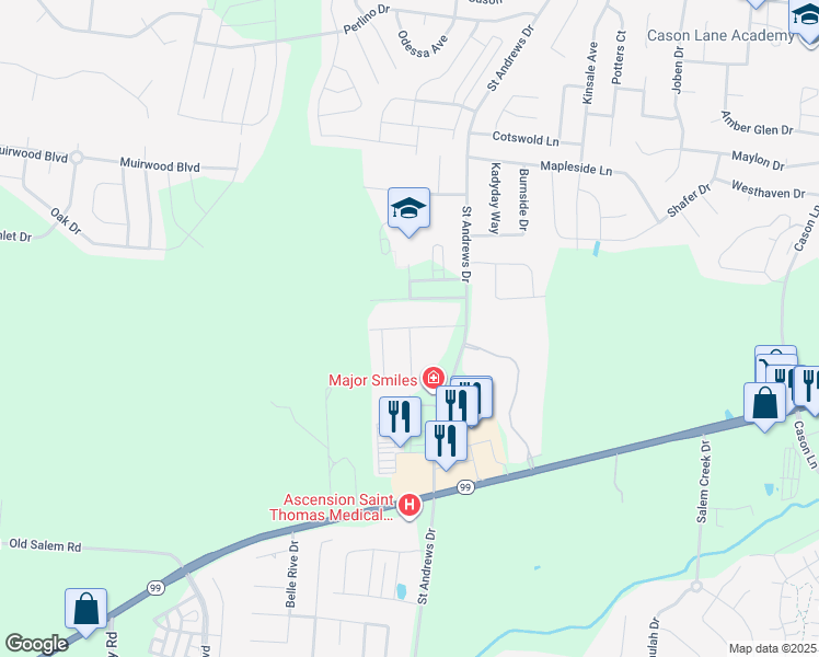 map of restaurants, bars, coffee shops, grocery stores, and more near Oval Hesson Lane in Murfreesboro