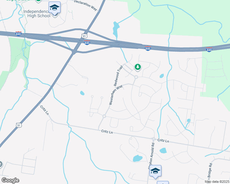 map of restaurants, bars, coffee shops, grocery stores, and more near 2580 Westerham Way in Thompson's Station