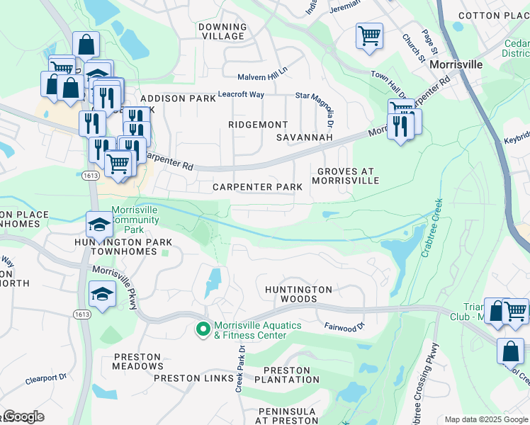 map of restaurants, bars, coffee shops, grocery stores, and more near 2300 Kudrow Lane in Morrisville