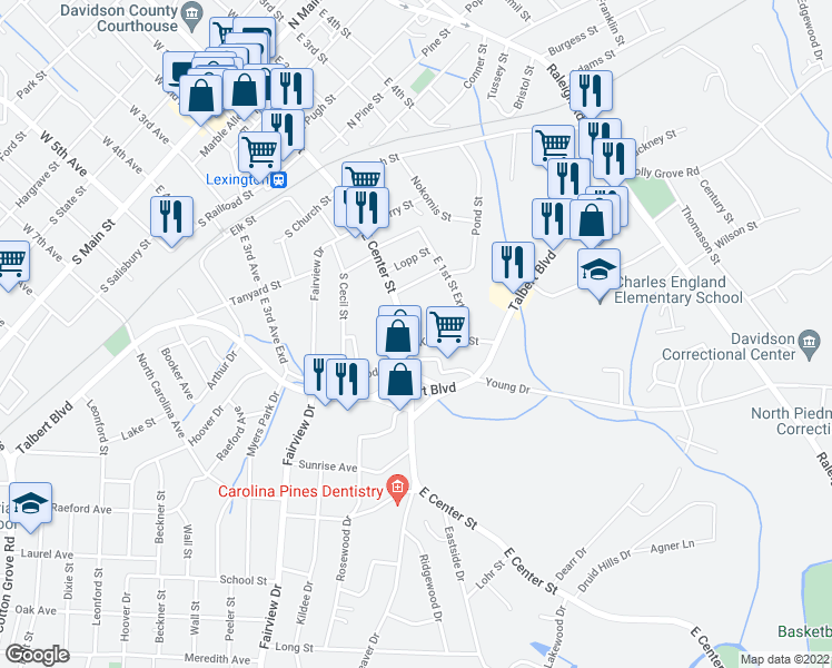 map of restaurants, bars, coffee shops, grocery stores, and more near 560 East Center Street in Lexington