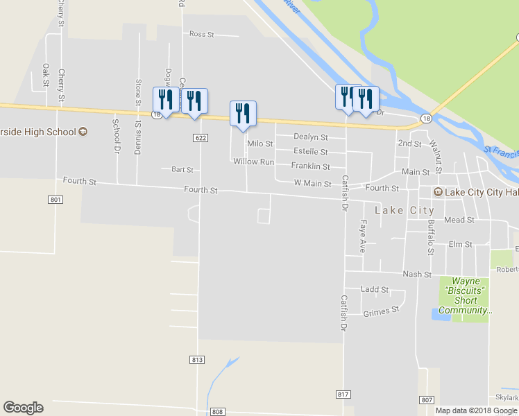 map of restaurants, bars, coffee shops, grocery stores, and more near 1008 5th Street in Lake City