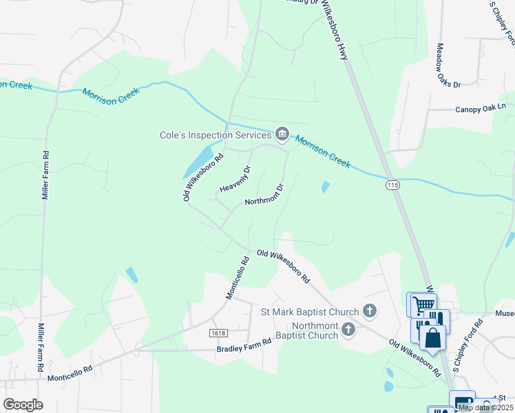 map of restaurants, bars, coffee shops, grocery stores, and more near 142 Northmont Drive in Statesville