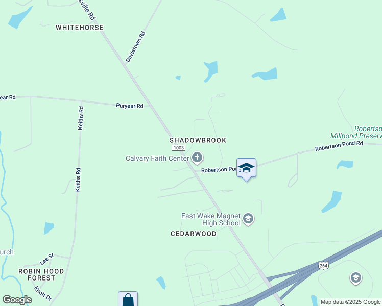 map of restaurants, bars, coffee shops, grocery stores, and more near 5908 Shady View Drive in Wendell