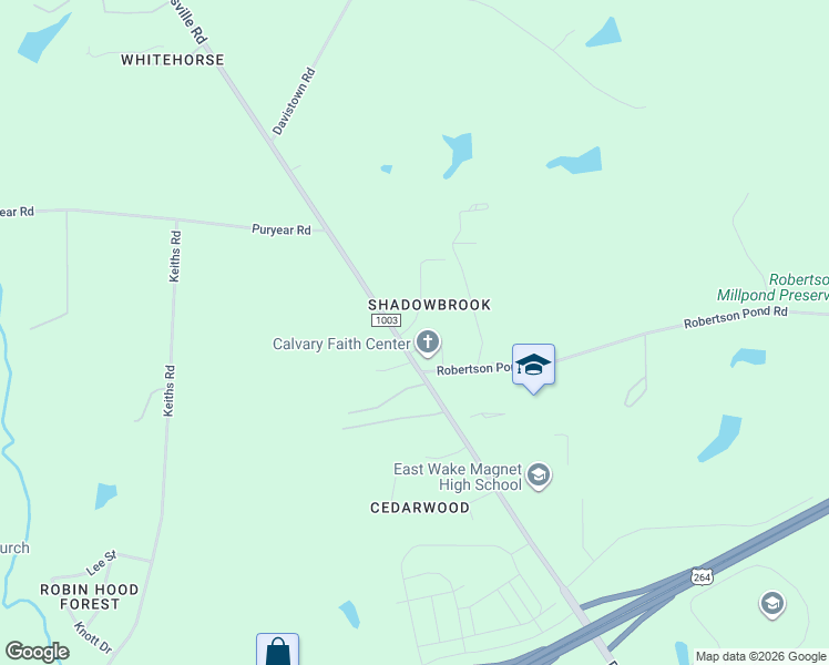 map of restaurants, bars, coffee shops, grocery stores, and more near 5908 Shady View Drive in Wendell