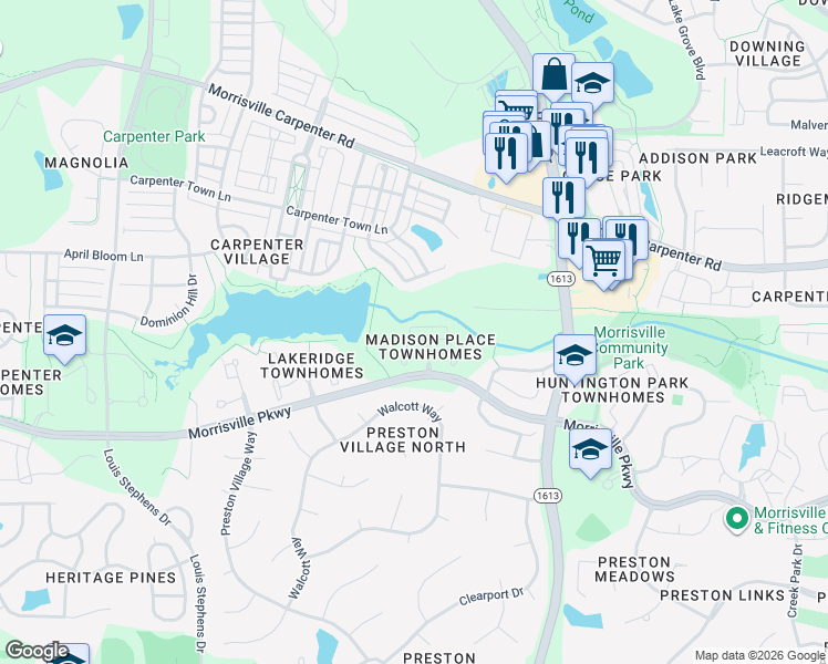 map of restaurants, bars, coffee shops, grocery stores, and more near 203 Anniston Court in Cary