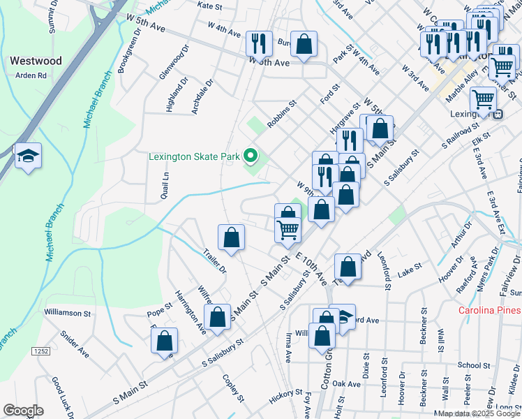 map of restaurants, bars, coffee shops, grocery stores, and more near 18 Robbins Circle in Lexington