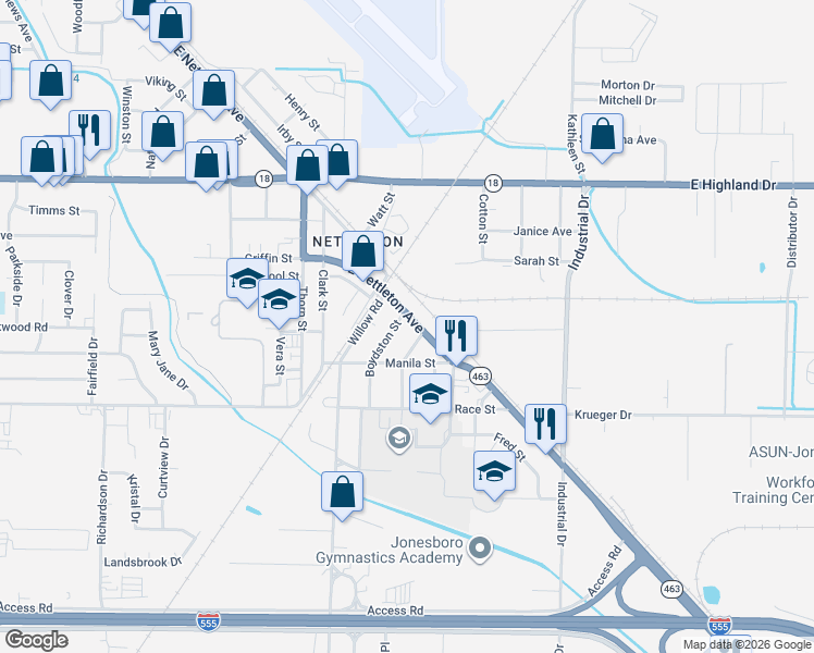map of restaurants, bars, coffee shops, grocery stores, and more near 5102 East Nettleton Avenue in Jonesboro