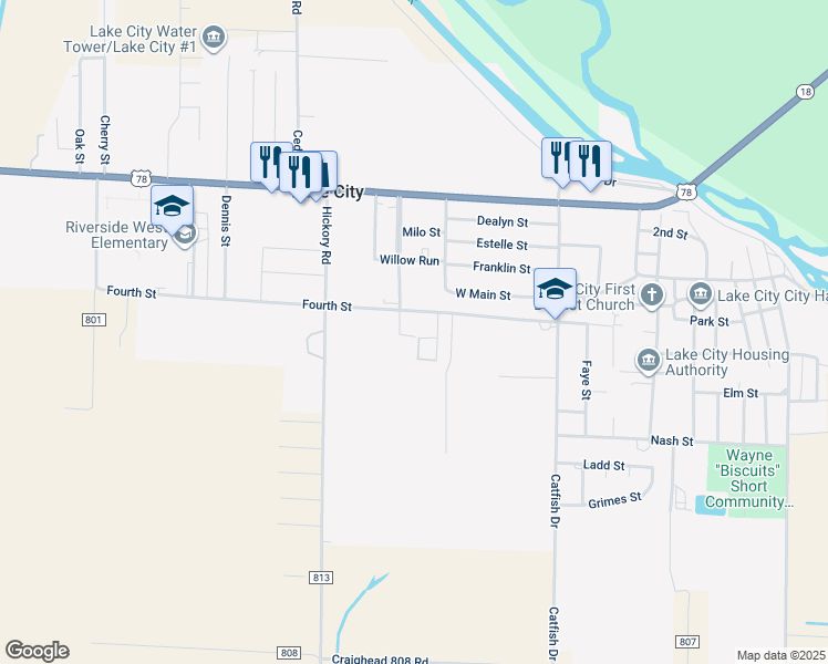 map of restaurants, bars, coffee shops, grocery stores, and more near 1210 Fourth Street in Lake City