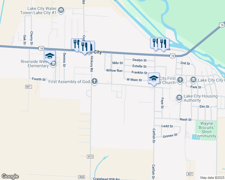 map of restaurants, bars, coffee shops, grocery stores, and more near 1210 Fourth Street in Lake City