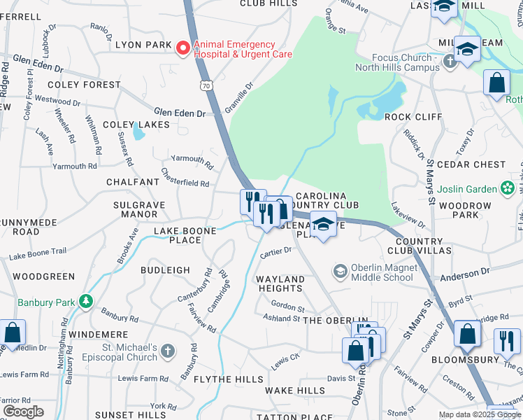 map of restaurants, bars, coffee shops, grocery stores, and more near 2900 Glenwood Avenue in Raleigh