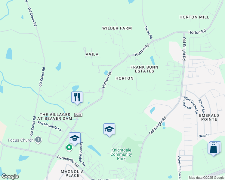 map of restaurants, bars, coffee shops, grocery stores, and more near 1210 Tommies Drive in Knightdale