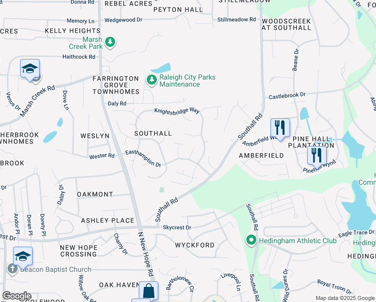 map of restaurants, bars, coffee shops, grocery stores, and more near 2509 Holbrook Court in Raleigh