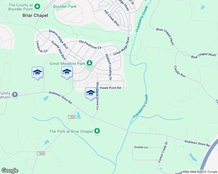 map of restaurants, bars, coffee shops, grocery stores, and more near 95 Hawk Point Road in Chapel Hill