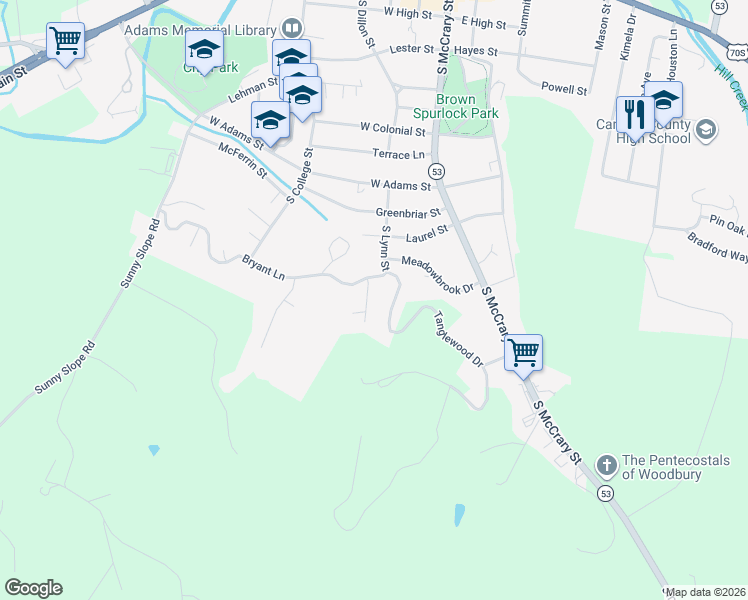 map of restaurants, bars, coffee shops, grocery stores, and more near 80 Tanglewood Drive in Woodbury
