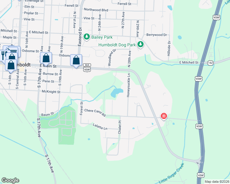 map of restaurants, bars, coffee shops, grocery stores, and more near 275 Honeysuckle Lane in Humboldt