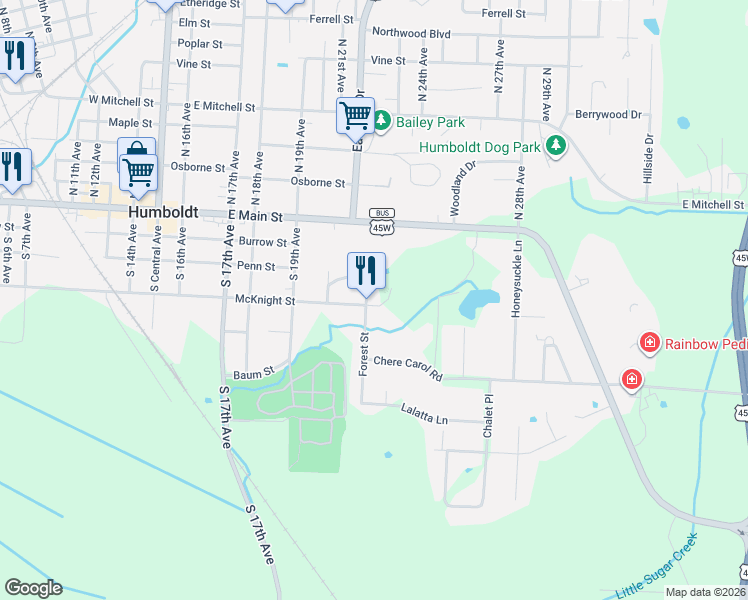 map of restaurants, bars, coffee shops, grocery stores, and more near 318 Forest Street in Humboldt