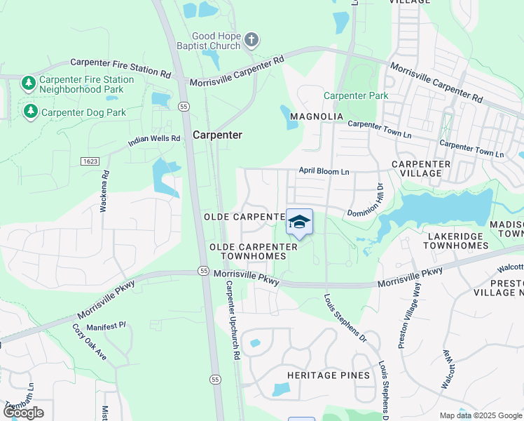 map of restaurants, bars, coffee shops, grocery stores, and more near 310 Melvin Jackson Drive in Cary