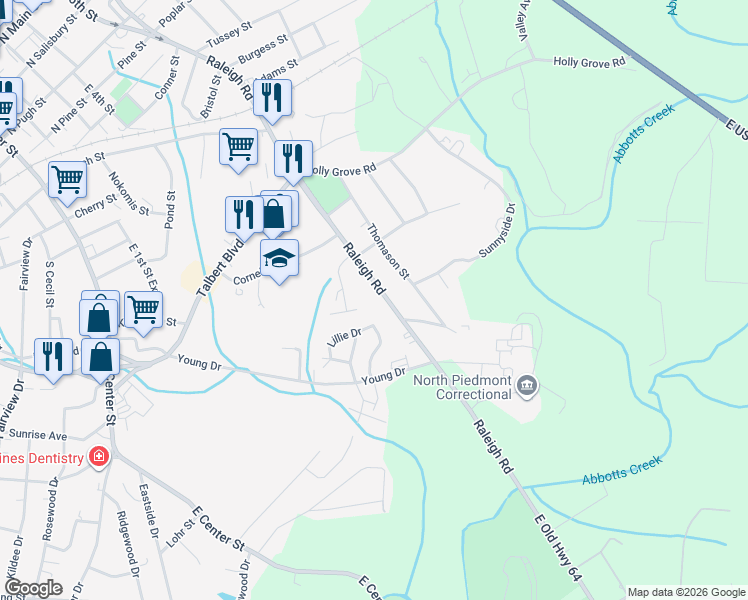 map of restaurants, bars, coffee shops, grocery stores, and more near 1219 Raleigh Rd in Lexington