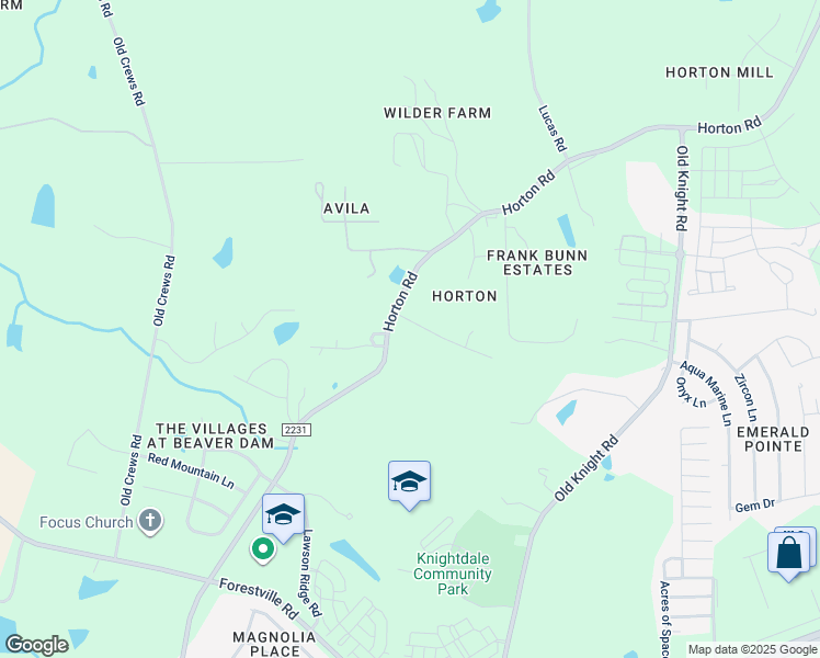 map of restaurants, bars, coffee shops, grocery stores, and more near 1532 Horton Road in Knightdale