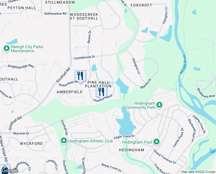 map of restaurants, bars, coffee shops, grocery stores, and more near 5423 Green Feather Lane in Raleigh