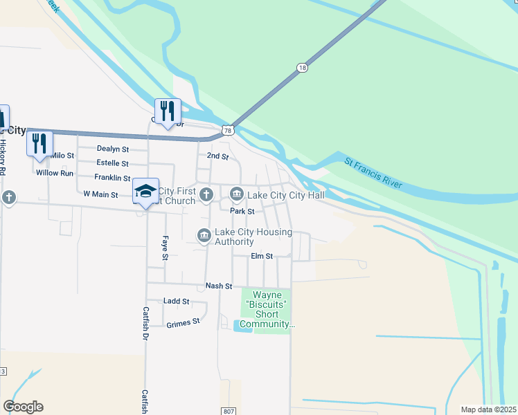 map of restaurants, bars, coffee shops, grocery stores, and more near 200 Park Street in Lake City