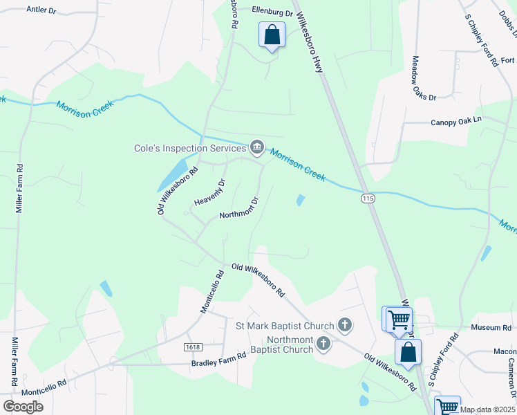 map of restaurants, bars, coffee shops, grocery stores, and more near 164 Northmont Drive in Statesville