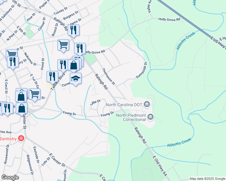 map of restaurants, bars, coffee shops, grocery stores, and more near 1225 Thomason Street in Lexington