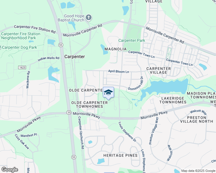 map of restaurants, bars, coffee shops, grocery stores, and more near 1111 Dominion Hill Dr in Cary