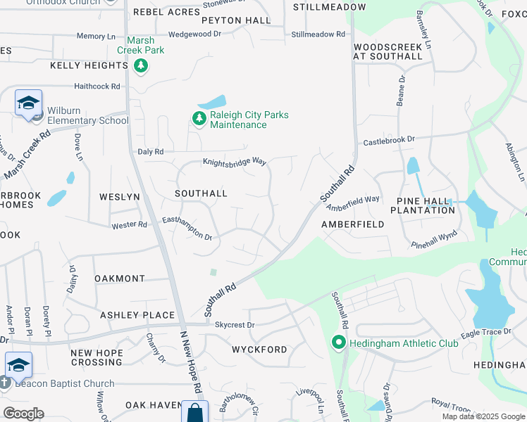 map of restaurants, bars, coffee shops, grocery stores, and more near 2520 Holbrook Court in Raleigh