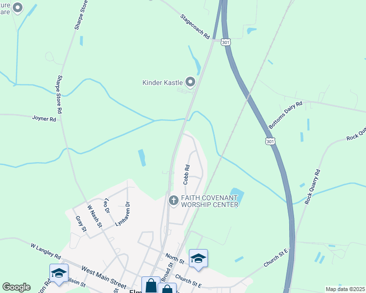 map of restaurants, bars, coffee shops, grocery stores, and more near 802 North Parker Street in Elm City