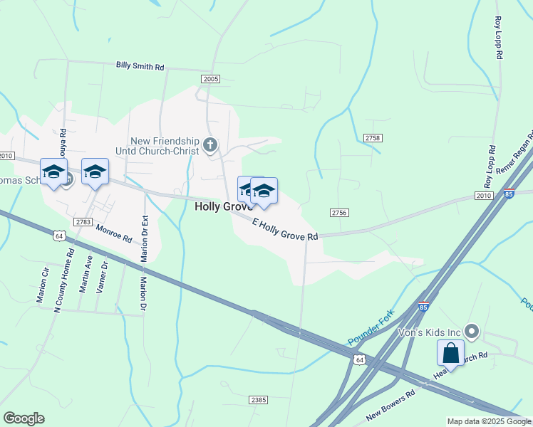 map of restaurants, bars, coffee shops, grocery stores, and more near 2065 East Holly Grove Road in Lexington
