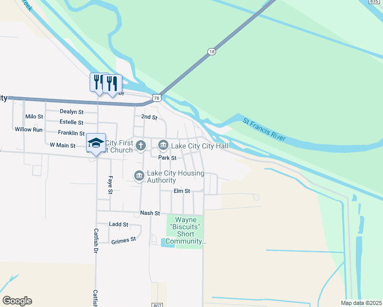 map of restaurants, bars, coffee shops, grocery stores, and more near 200 Park St in Lake City