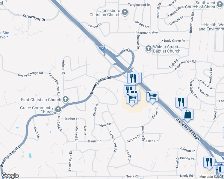map of restaurants, bars, coffee shops, grocery stores, and more near 2006 Catharine Drive in Jonesboro