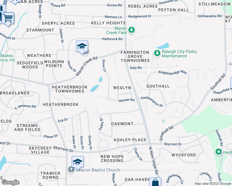 map of restaurants, bars, coffee shops, grocery stores, and more near 2916 Roundleaf Court in Raleigh