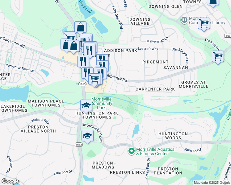 map of restaurants, bars, coffee shops, grocery stores, and more near 916 Claret Lane in Morrisville