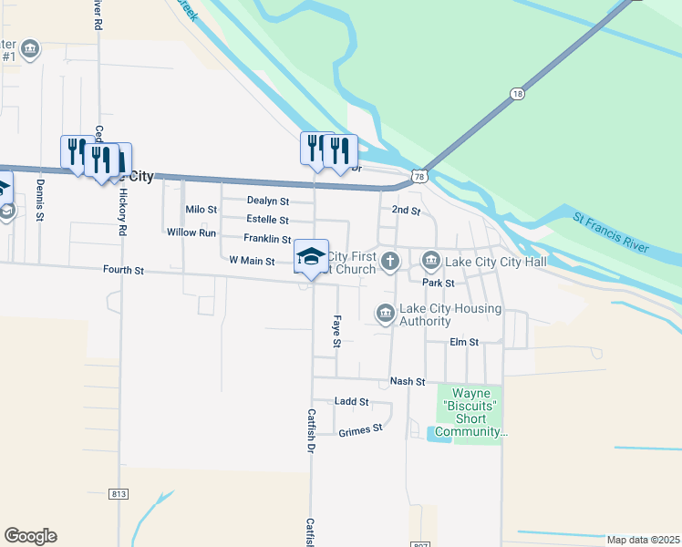 map of restaurants, bars, coffee shops, grocery stores, and more near 800 Fourth Street in Lake City