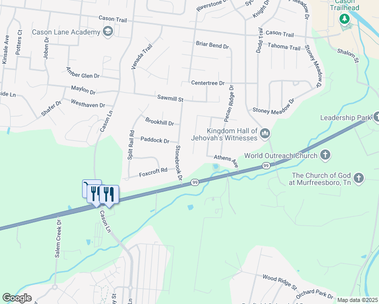 map of restaurants, bars, coffee shops, grocery stores, and more near 2048 Isis Court in Murfreesboro