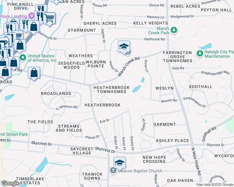 map of restaurants, bars, coffee shops, grocery stores, and more near 2900 Faversham Place in Raleigh